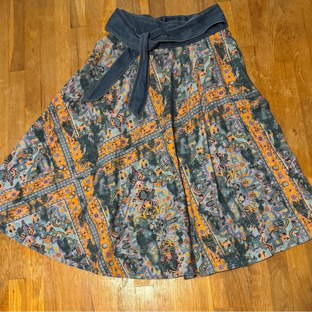 Pilcro Faux Wrap Skirt with Denim Waistband